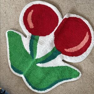 Cherry Shaped Rug with Green Leaves